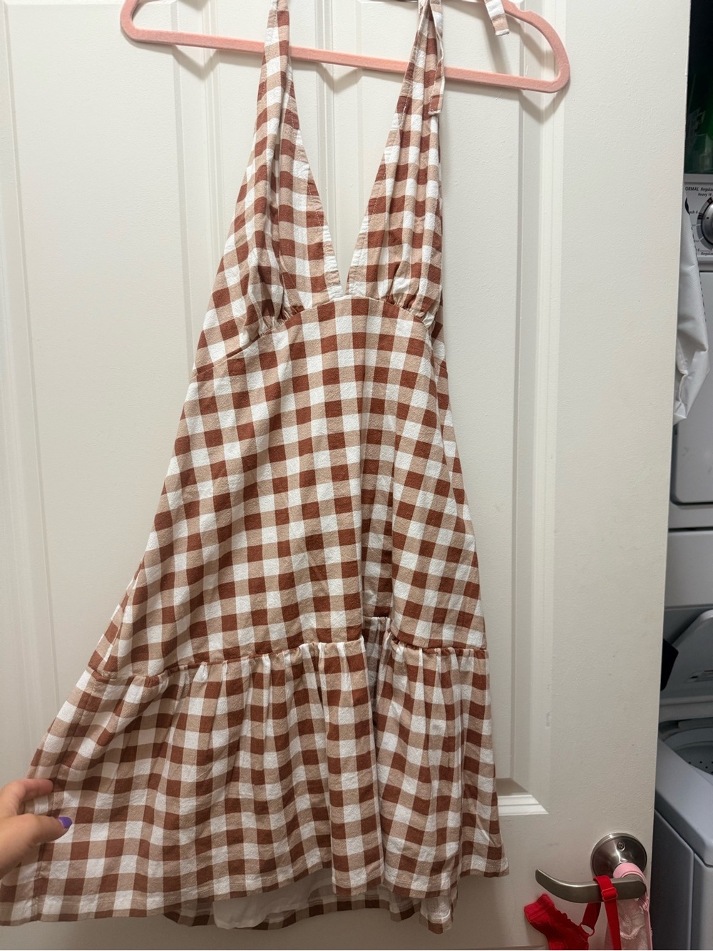 Free people Brown and White Gingham Sundress